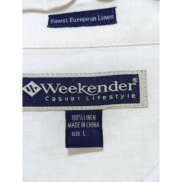 Weekender Men’s White Linen Button-Up Short Sleeve Shirt Size Large - Picture 2 of 5